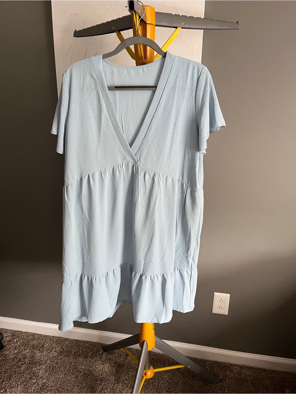 Soft Blue V-Neck Tiered Midi Dress